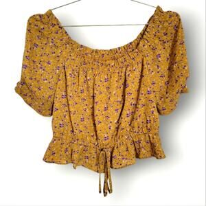 Anthropologie Lost + Wander Blouse Size Medium Orange Floral Purple Cottagecore